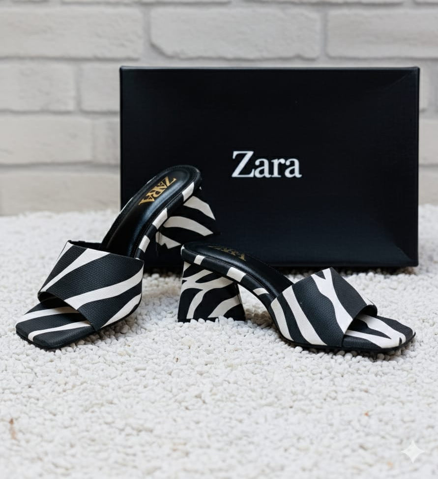 Zebra-Print Block Heel Mules