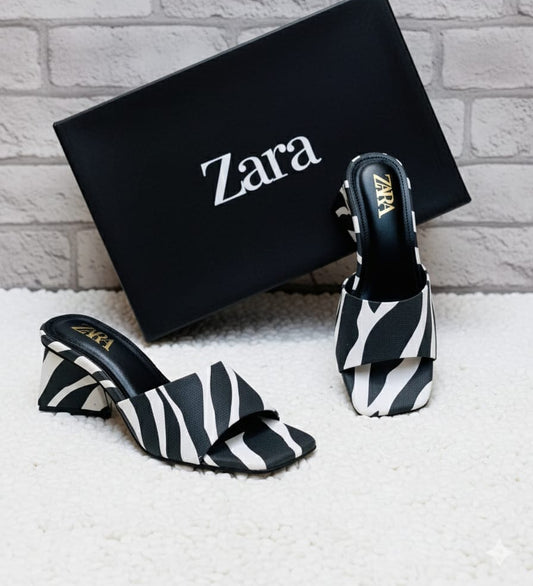 Zebra-Print Block Heel Mules